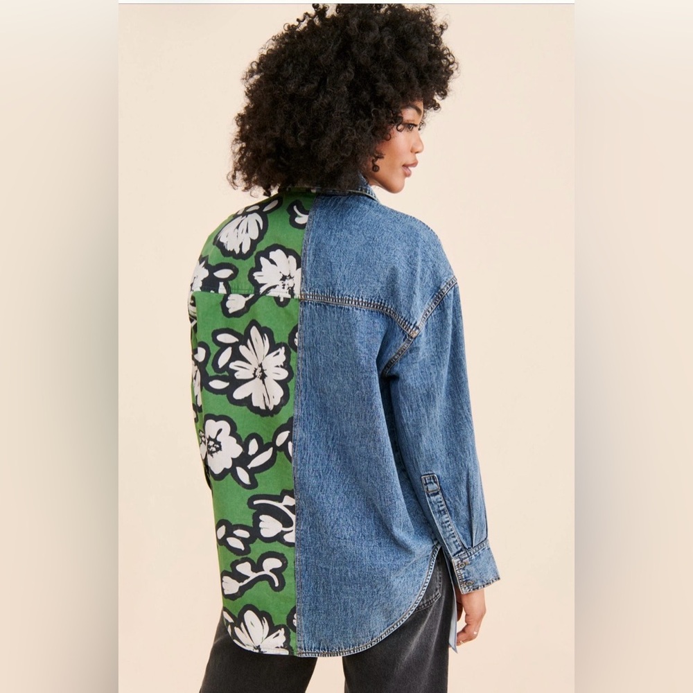 Oversized Patchwork Button Down Shirt. Sz S - image 2